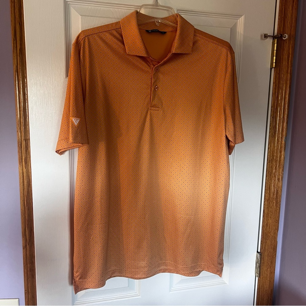 Levelwear Golf Polo Orange Dot Pattern‎ Short Sleeve Polo Men’s Size Large EUC